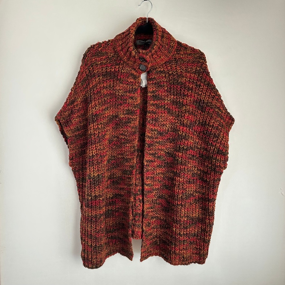 Cozy Multicolor Knit Poncho Sweater - Red/Orange Blend